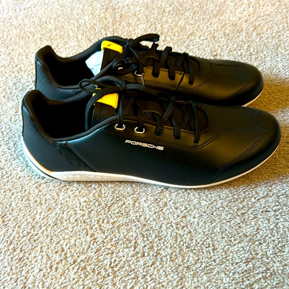 PUMA Porsche Legacy Ridge Cat Motorcycle Trainers, Black White Celandine